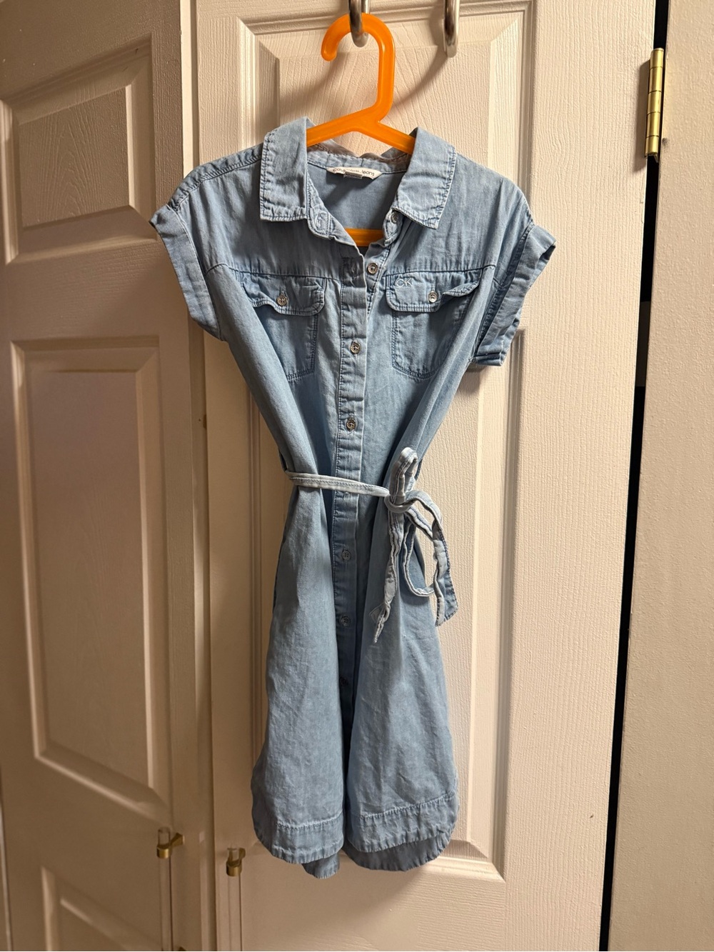 Calvin Klein Jeans Girls Chambray Short Sleeve Shirt Dress